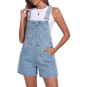 Skirt BL Denim Overall Shorts for Women Casual Adjustable Straps Bib Jean Short Overalls Shortalls with Pockets Summer (Medium, Light Blue)