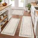 Pauwer Anti Fatigue Kitchen Floor Mats Set of 3, PVC Foam Padded Kitchen Rugs, Non Slip Cushioned Comfort Standing Mat, Waterproof Sink Rug for Small Kitchen Area, Laundry Room, Khaki (17.3''x28''+17.3''x36''+17.3''x48'')