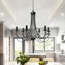 Black Chandeliers for Dining Room 6-Light Pendant Lights Modern Candle Chandelier with Brown Crystal Elegant Ceiling Lighting Fixtures Height Adjustable