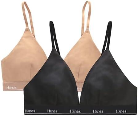 Hanes Women's Originals Triangle Bralette Pack, Breathable Stretch Cotton Bras, 2-Pack, XS