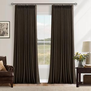 Dark Chocolate 96 Inch Blackout Pinch Pleated Curtains 2 Panels Set for Living Room Darkening Thick Linen Textured 100% Black Out Drapes 96 Inches Long Pinch Pleat Light Blocking Bedroom Brown