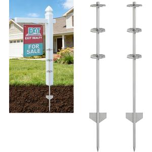 2 Pack 40in Heacy Duty Metal Yard Sign Stakes for Real Estate Sign Posts, Mailboxes, Long Yard Sign Holder Easy Installation Sign Post Stake for Pipes Less Than 3.7", Silver