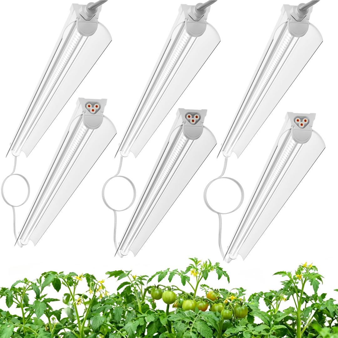 Elaruslux 3FT Plant Grow Light,5000K Full Spectrum White,192W(6 x 32W), LED Grow Light Strips with Timer, Aluminum Reflector, Linkable,Plant Growing Lamp Fixture for Greenhouse Indoor 6pcs