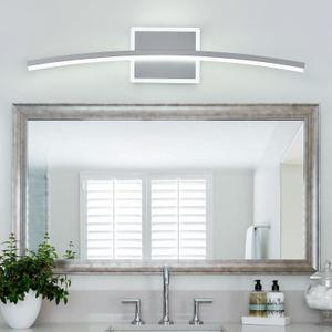 Benkut Modern LED Wall Sconce Silver Light Fixtures Over Mirror Modern Bath Wall Lighting for Bathroom, Dimmable Vanity Light for Bathroom(5CCT 23.6Inch), 24 IN