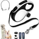 26-Foot Retractable Leash with chew-Resistant Cable for Medium to Large Dogs up to 110 pounds, Sturdy Nylon Strap, Tangle-Free, one-Hand Brake(White, 26Ft)