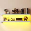 BAMEOS Floating Shelves with LED Lights, 31" White Wall Mounted Wooden Shelves with Invisible Brackets, Set of 2, Hanging Wall Shelves for Bedroom, Bathroom, Living Room and Kitchen Decoration