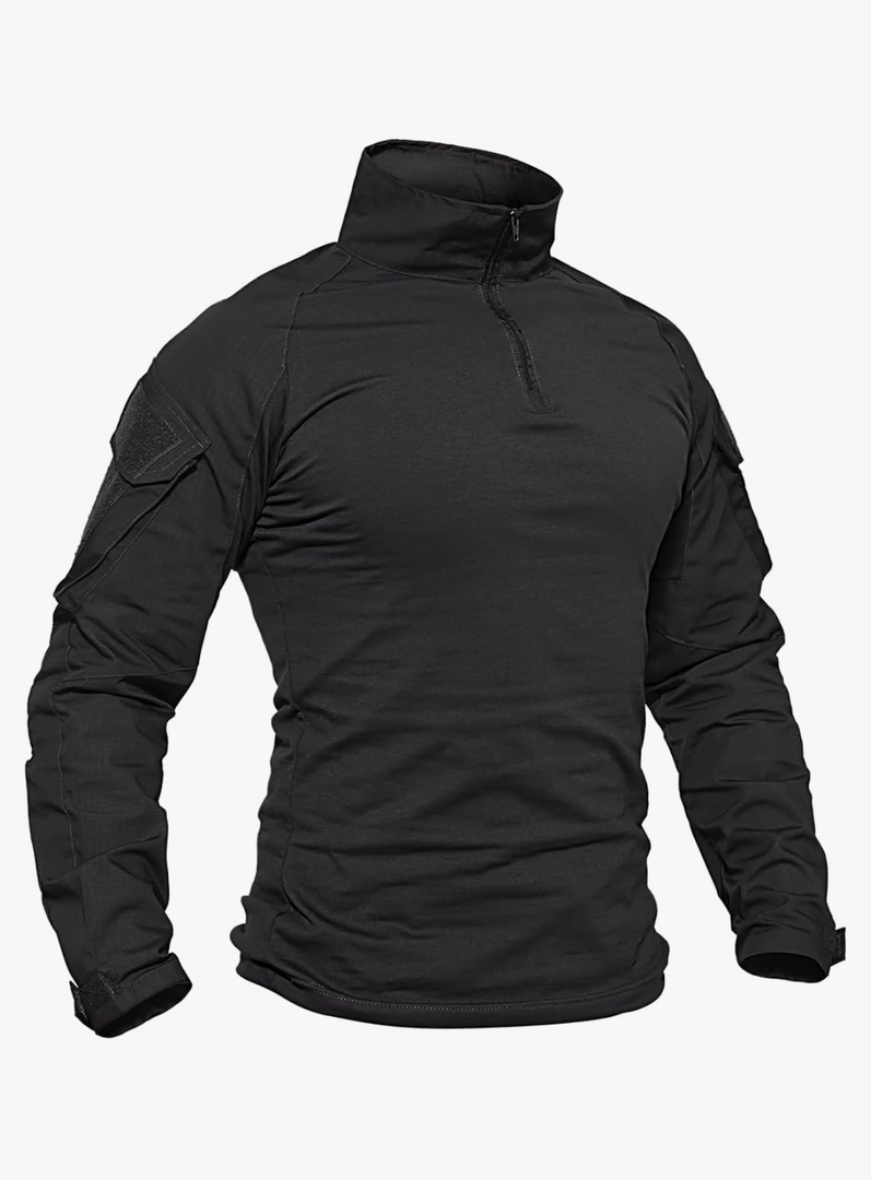 TACVASEN Men's Tactical Shirt Long Sleeve Combat Shirt 1/4 Zip with Pockets Military Army Paintball Airsoft Breathable M
