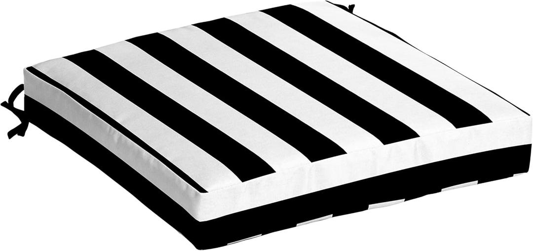 Arden Adirondack Chair Cushion, 21 x 21, Rain-Proof, Fade Resistant, Cushion for Adirondack and Outdoor Chairs 21 x 21, Black Cabana Stripe