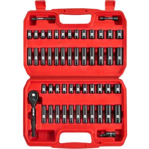 LLNDEI 1/4Drive Impact Socket Set, 52 PCS Mechanic Tool Set with 72-Tooth Ratchet & Adapter, CR-V, Metric and SAE Sockets Storage Kit for Household Automotive Repair DIY Project