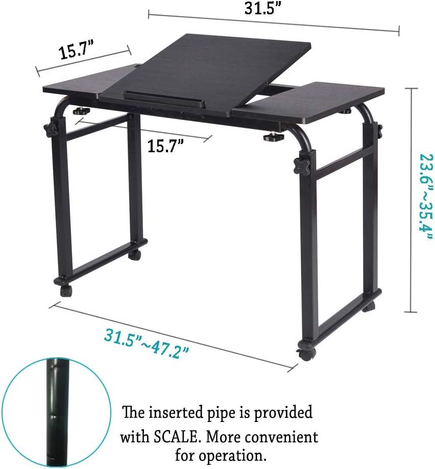 KOMOREBI Overbed Table with Wheels Laptop Desk Cart Table Over The Bed Table Adjustable Height and Length for Hospital and Home use