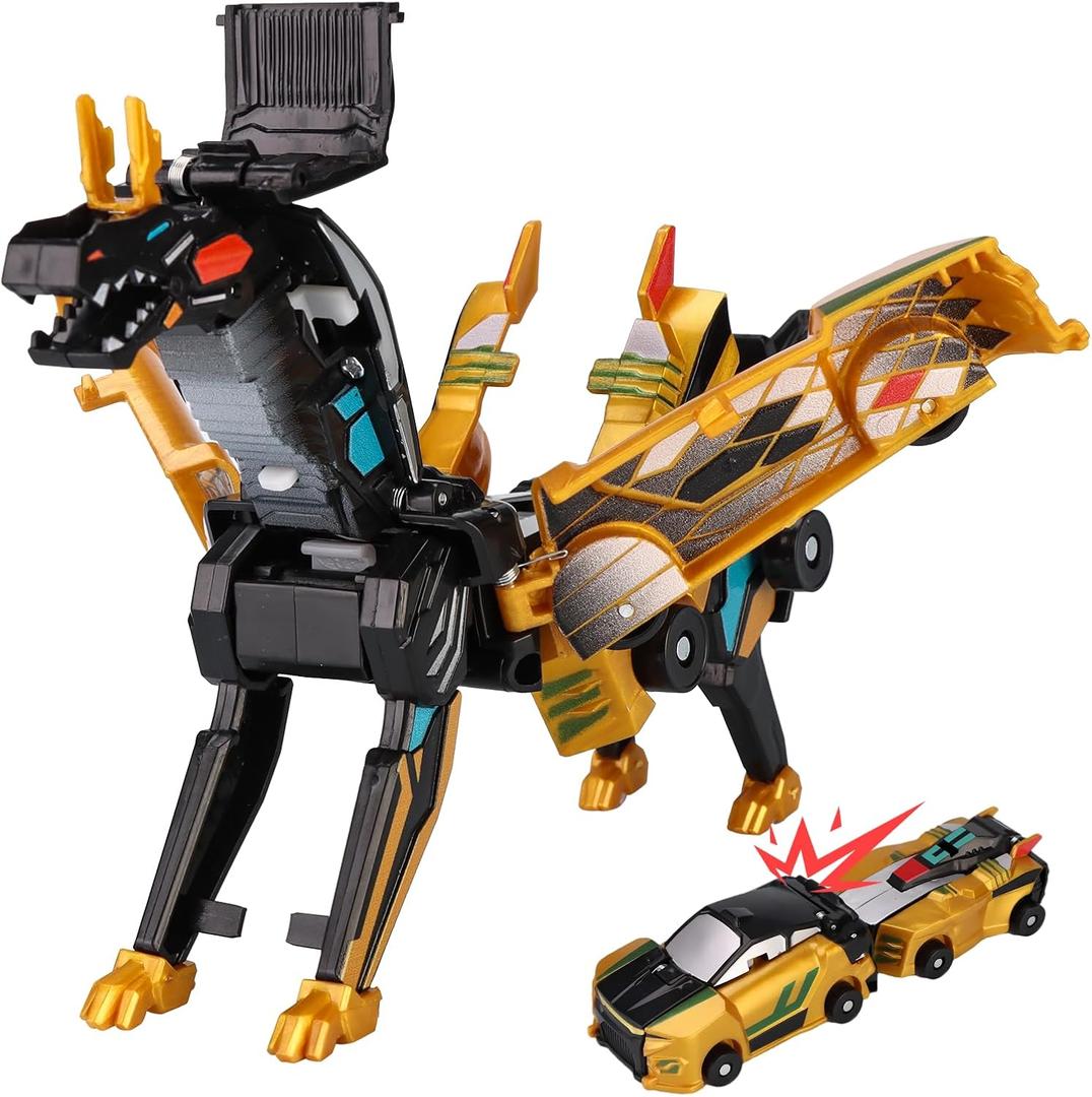 Collision Transforming Dinosaur Car Toy, Magnetic Dinosaur Transformer Car Toy, 2in1 Magnetic Dinosaur Transformer Cars for Boys & Girls Party Favors Gift for Birthday, Christmas (Golden)