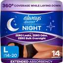 Always Discreet Night, Reimagined Adult Diapers for Women, Extended Overnight Absorbency Incontinence and Postpartum Underwear Size L, 360 Degree Coverage While Laying Down, 14 Count