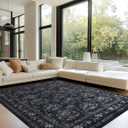 8x10 Large Washable Non-Slip Floral Area Rug(Dark Blue/Grey,8x10)