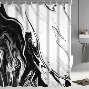 Black and White Shower Curtain, Modern Abstract Black Marble Shower Curtain for Bathroom Aesthetic Ink Texture Waterproof Shower Curtain Set with Hooks, 72x72 Inch