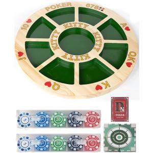 Giant Michigan Rummy Deluxe Board Game Set : Wooden Game Board + 2 Boxes of Playing Chips (200 Pieces) + 1 Deck of Poker + 1 Game Manual. The Perfect Blend of Rummy and Poker, Perfect for Family Game (Green)