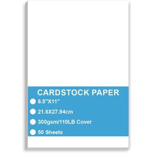 Cardstock Paper - Plain Heavy Bright White Stock, Cover Stock Paper, 110lb(300 gsm) Cover Thick Cardstock Paper, 8.5" x 11", 50 Sheets, Inkjet/Laser Printer Compatible