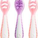 Munchkin Gentle Dip Baby Spoons for Self Feeding and Baby Led Weaning, 3 Pack, Pink/Purple