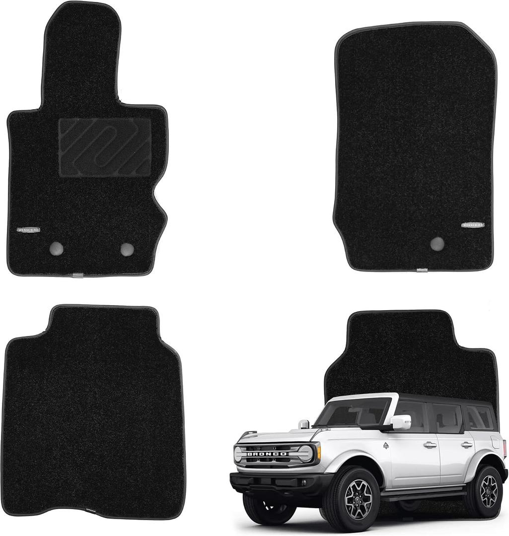 WENNEBIRD Superior Carpet Floor Mats for 2021-2026 Ford Bronco 4-Door (Not for Bronco Sport), 0.6-Inch Ultra-Thick, Noise-Reducing, All-Weather Waterproof Anti-Slip – 4-Pc Set