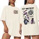 Villains The Evil Tour Shirts for Women Halloween Shirt Girl Trip Tees Oversized Halloween Short Sleeve Tops (Large, Apricot)