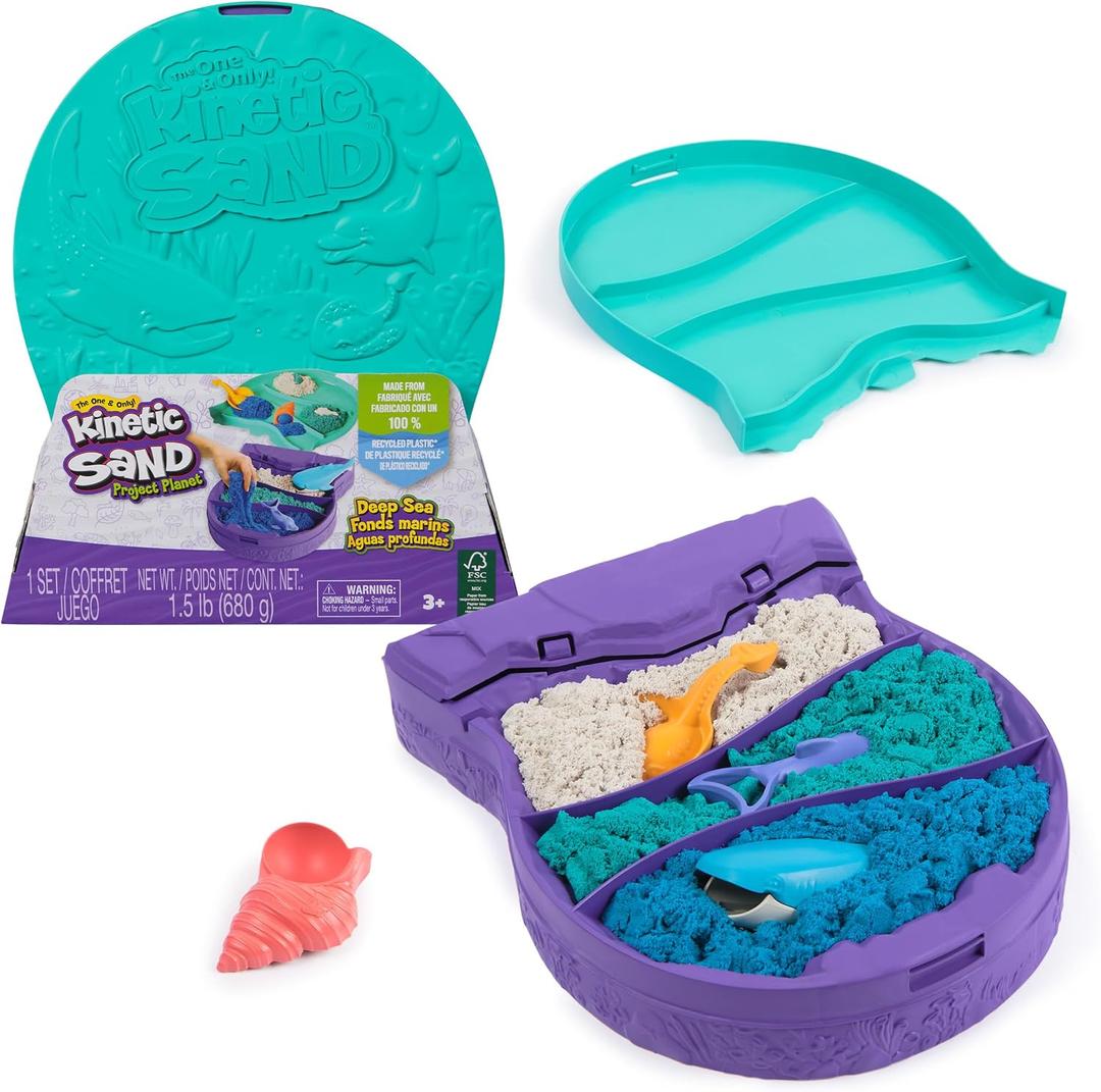 Kinetic Sand, Project Planet Deep Sea with 24oz Sensory Play Sand & Sea Creature Tools, Sustainably Minded Eco Friendly Materials, Holiday Gifts & Stocking Stuffers for Kids Ages 3 and up, One Size