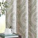 jinchan Linen Textured Curtains for Living Room Darkening, Medallion Drapes for Bedroom, Damask Pattern Window Treatments Vintage Curtain Panels, 2 Panels Sage Green on Greige, 52x96