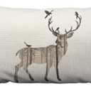 HOSNYE Deer Throw Pillow Cover Pine Forest and Birds Browns Linen Fabric for Couch Bed Sofa Car Waist Cushion Cover 12 x 20 inch Pillow Case