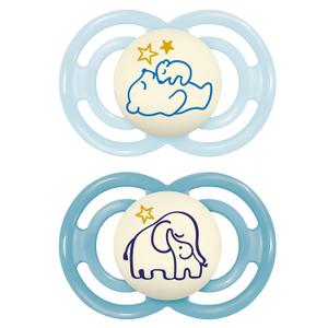 MAM Perfect Night Baby Pacifier, Patented Nipple, Glows in The Dark, 2 Pack, 6-16 Months, Boy (Night Blue / Sky)