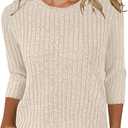 Sweaters for Women 3/4 Sleeve Tops Round Neck Loose Casual Blouses L