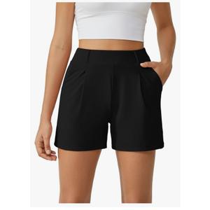 G4Free EverGoing Dressy Casual Shorts for Women 5" High Waisted Summer Lounge Pleated Shorts with Pockets, Black, XL