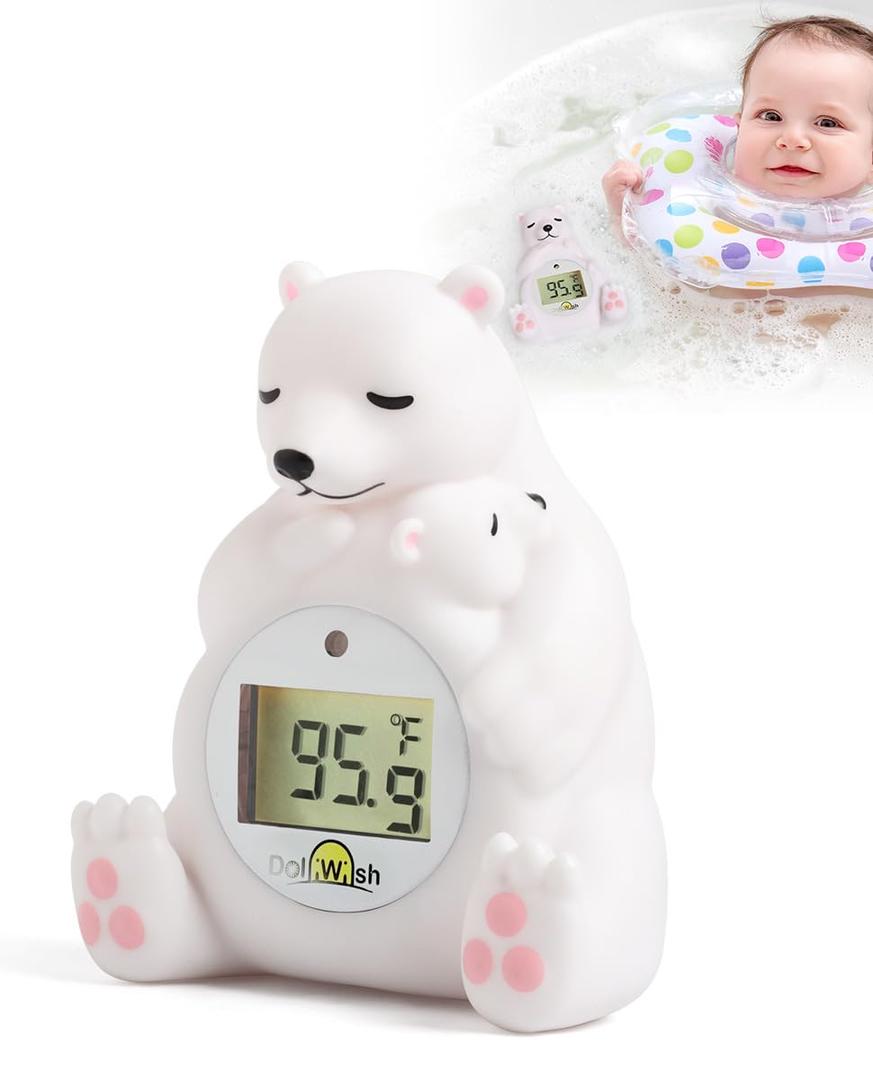 Baby Bath Thermometer for Infants,Cute Polar Bear Digital Bath Thermometer for Baby,Room&Water Temperature Toy (White)