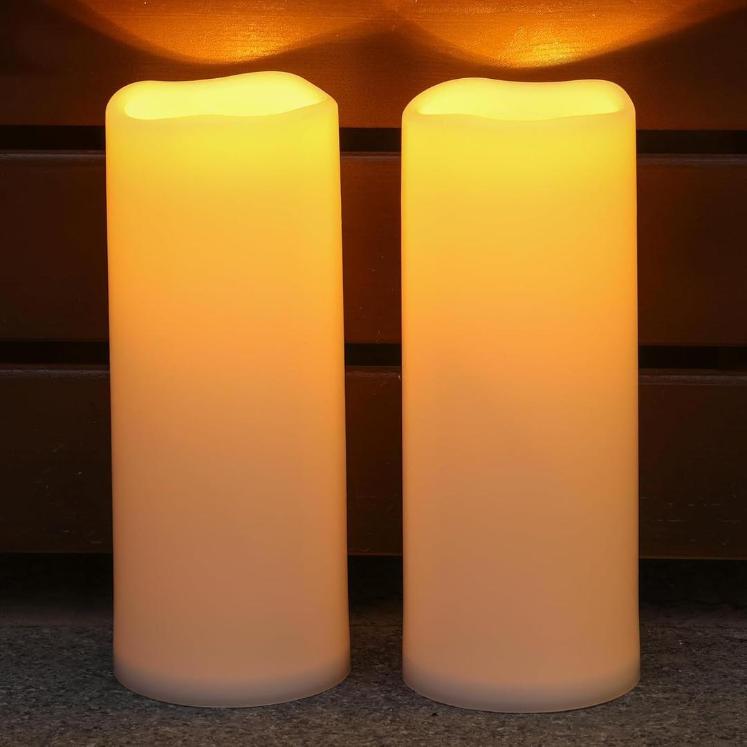 NURADA Large Outdoor Solar Candles Waterproof - 10" x 4" Rechargeable Solar Powered Flameless LED Pillar Flickering Candle for Patio Porch Lanterns Decor - Ivory Set of 2