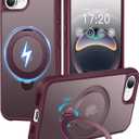 HuwaiH 360 Rotatable Magnetic Ring Stand for iPhone 16e Case, Compatible with MagSafe, Military-Grade Shockproof, Anti-Scratch Matte Translucent Phone Case for iPhone 16e(Burgundy)