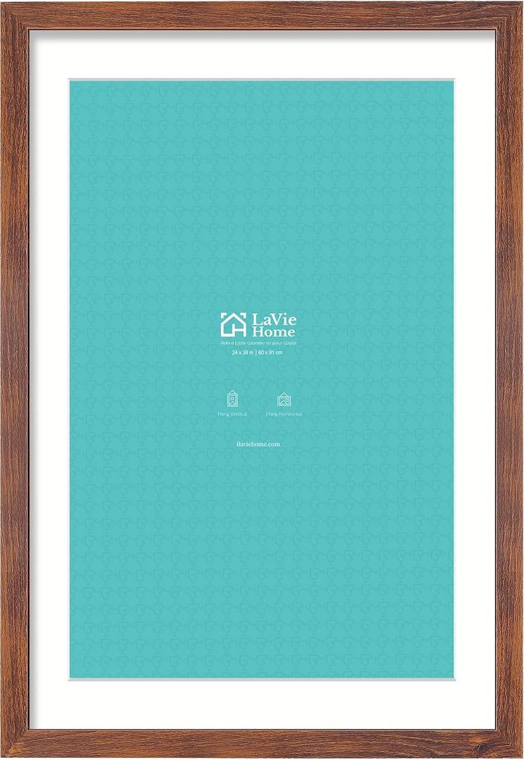 LaVie Home 24 x 36 Picture Frame Brown Poster Frame,Display Pictures 20x30 with Mat or 24x36 Without Mat, Stable and Sturdy Frame and Polished Plexiglass, Suitable for wall decoration1 Pack