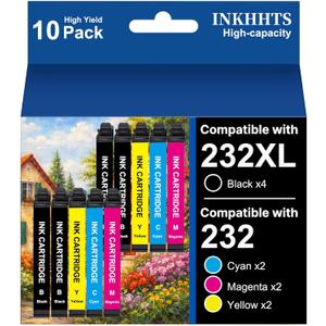for 232XL Ink Cartridges Latest Upgrade (10-Pack) Remanufactured for Epson 232XL Ink Cartridges Combo Pack Work with Epson Printer XP-4200 XP-4205 WF-2930 WF-2950, 4 Black 2 Cyan 2 Magenta 2 Yellow