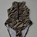 Floerns Women's Zebra Print Sleeveless One Piece Rash Guard High Neck Zipper Surfing Swimsuit S