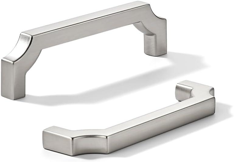 khtumeware 10-Pack 3-1/2 Inch Square Brushed Satin Nickel Cabinet Pulls, Solid Zinc Alloy Heavy-Duty Handles for Kitchen/Bathroom Cabinets, Drawers & Cupboards (3-1/2 Inch Center to Center)