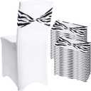 Newwiee 36 Pcs Zebra Stripe Chair Sashes Spandex Zebra Stripe Chair Bands Animal Print Elastic Chairs Sashes Bow Polyester Bands Ties Without Buckle for Animal Safari Theme Party Birthday Decor