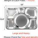 Hacaroa 4 Pack Stainless Steel Divided Dinner Plates, 15x10.6 Inches Large Snack Serving Plate with 6 Compartment, Metal Food Trays for Adults, Diet Food Portion Control, Picky Eaters