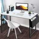 Lufeiya Computer Desk White Writing Table for Small Spaces Home Office 39 Inch Modern Study PC Desk with Storage Bag Hook, White Black, 39.4"