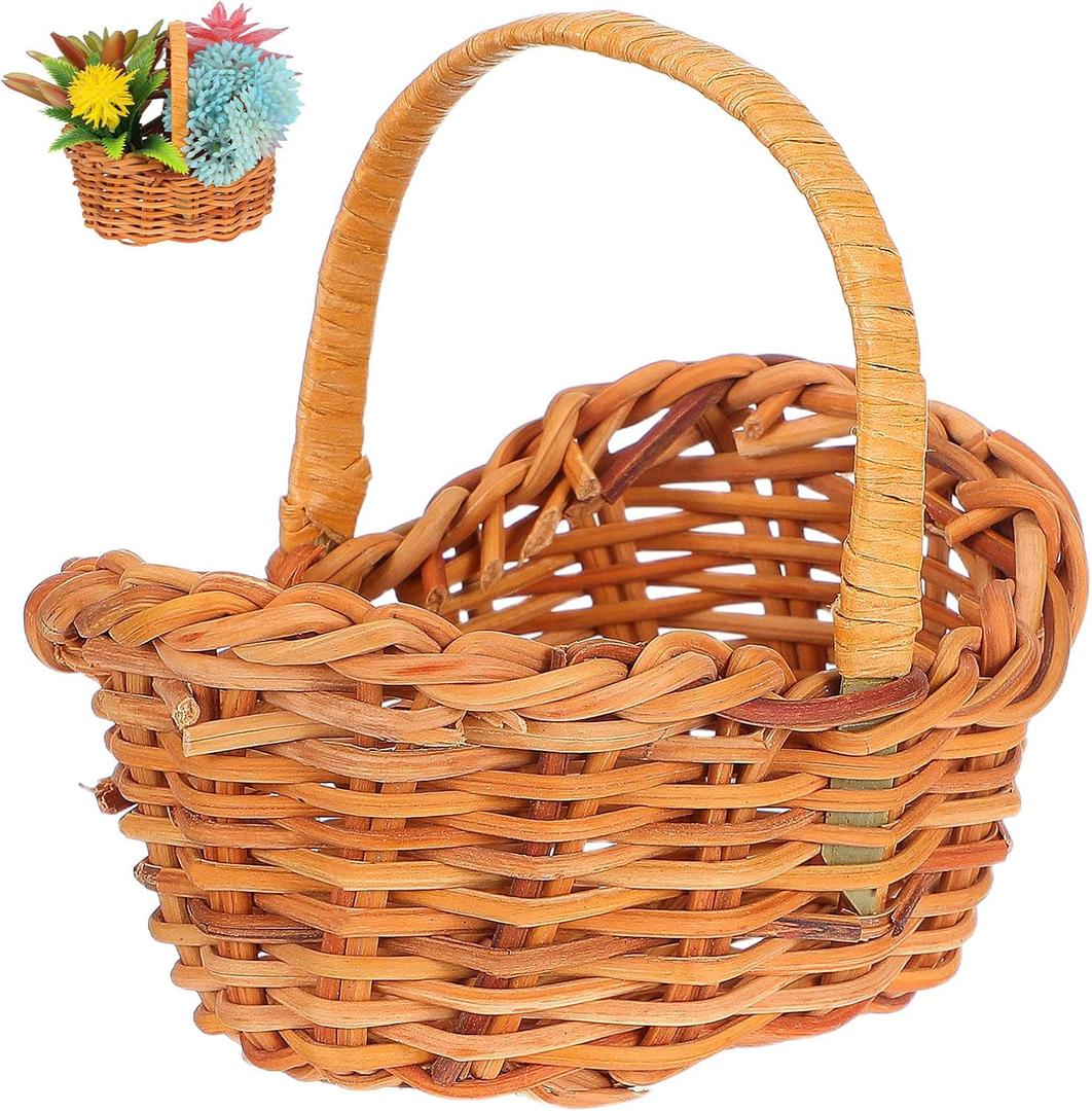 Cabilock Mini Woven Baskets with Handles Farmhouse Dollhouse Small Wooden Basket Miniature Candy Storage Home Decor for Wedding Party Favors Tree Hanging Ornaments Crafts
