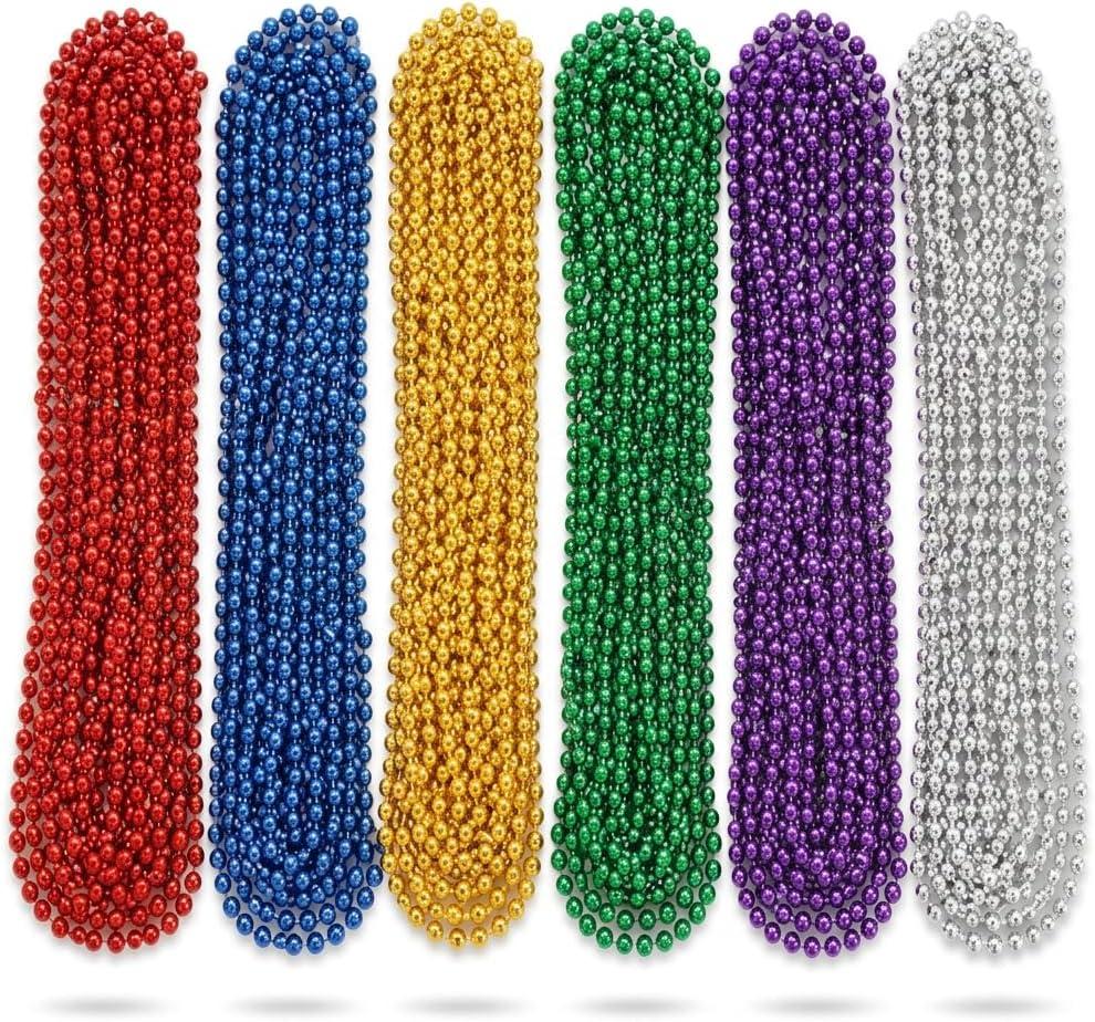 Oojami Mardi Gras Beads Necklaces - 33" Assorted Colors Beaded Necklaces for Mardi Gras, Carnival, Pirate Parties, Masquerade and Christmas, Bulk Parade Throws and Party Favors for Men and Women