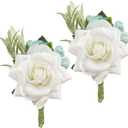 Boutonniere Brooch Flower Bridegroom Groom Men's Boutineer with Pin for Wedding, Prom, Homecoming (white)