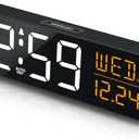 Peakeep Large Display Digital Alarm Clock for Bedrooms, Date Day of Week Desk Table Clocks for Living Room Office, Dimmable 5 Dimmers Plug in Electric Clock, Auto DST (White and Amber)