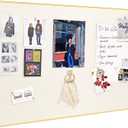 Bulletin Board 30 x 20 inches, Oatmeal White Pin Board, Golden Aluminum Framed Fabric Cork Board with 10 Push Pins