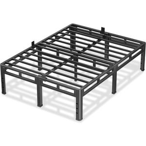 NKZ 18 Inch Queen Size Metal Bed Frame & Box Spring 2 in 1 Platform with Round Corner Legs, 4000Lbs Heavy Duty, Mattress Slide Stopper, Headboard Hole, Noise-Free, Easy Assembly