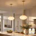 10" Mid Century Modern Pendant Light 2 Pack Milk Vintage Pendant Lights Kitchen Island Ribbed Glass Pendant Light Adjustable Hanging Pendant Light for Dining Room Bedroom (Bulb Included)