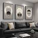 Framed Modern Black and Grey Abstract Wall Art for Living Room, Large 3 Piece Bright Silvery Pictures Artwork Decor, Minimalist Geometric Luxury Painting Prints for Hallway Home Office 24x36 In