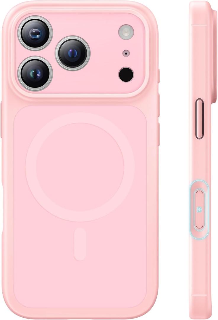 TAURI for iPhone 17 Pro Max Case, Compatible with MagSafe, (Full Camera Protection) Camera Control Cover Solid-Color Matte Magnetic 17 Pro Max Phone Case, Pink