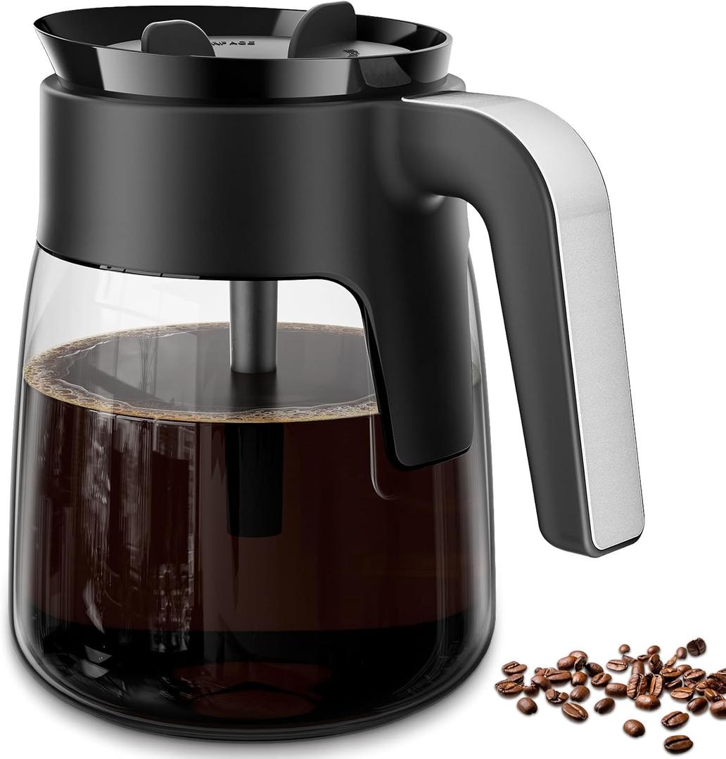 12 Cup Coffee Pot Replacement Compatible with Ninja Coffee Maker CFP101 CFP201 CFP301 CFN601 CFP307 CFN602 CM400 CM401 CF090, Glass Carafe for Ninja with Brew-Through Lid, BPA Free, Dishwasher Safe, Black