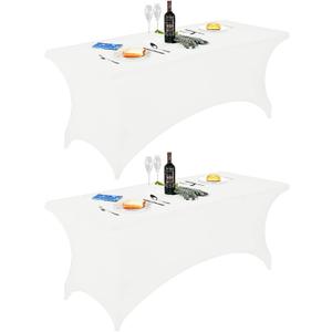 FORLIFE 2Pack Spandex Table Covers 6ftFitted Tablecloth for 6ft Rectangular Tables, Stretch Patio Table Covers, Universal Spandex Table Cover for Wedding, Banquet, Party (6ft, White) (6FT 2PACK, White)